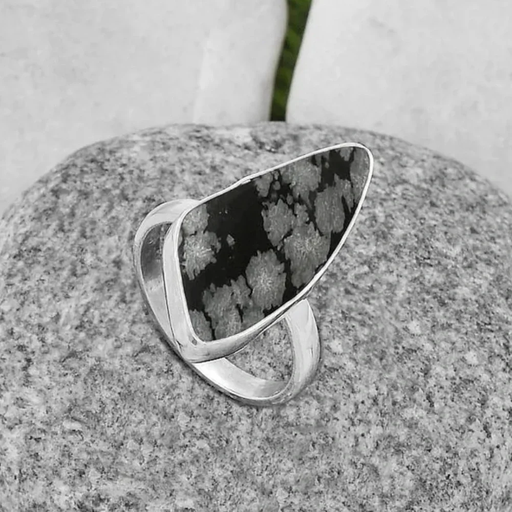 Snowflake obsidian silver rings size 7, 7 1/2 and 8 - Picture 7 of 10